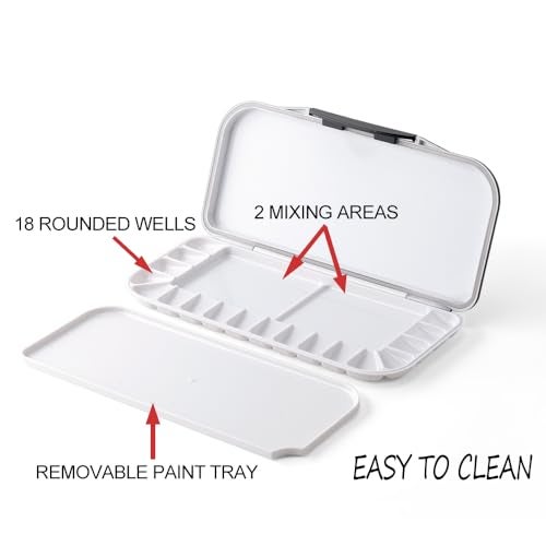 Transon Watercolor Palette Folding with Lid 18wells 2 Mixing Areas and 1 Large Mixing Tray Also for Gouache Acrylic Paint Palette Black Color - Image 4