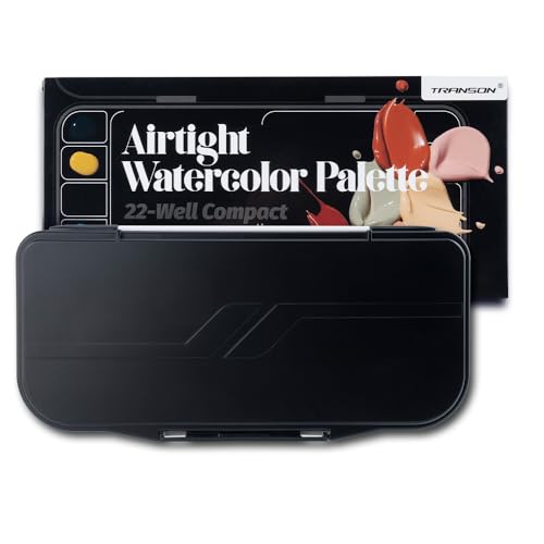 Transon Watercolor Palette Folding with Lid 18wells 2 Mixing Areas and 1 Large Mixing Tray Also for Gouache Acrylic Paint Palette Black Color - Image 1