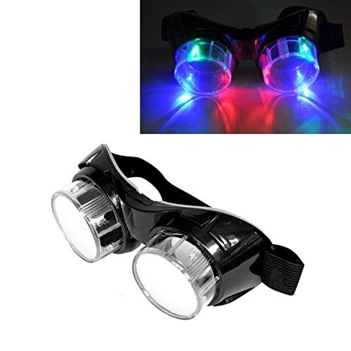 Luwint Colorful Flashing Glasses LED Steampunk Goggles Light Up Glasses for Halloween Christmas Birthday Party Rave Cosplay Costume Show Black - Image 1
