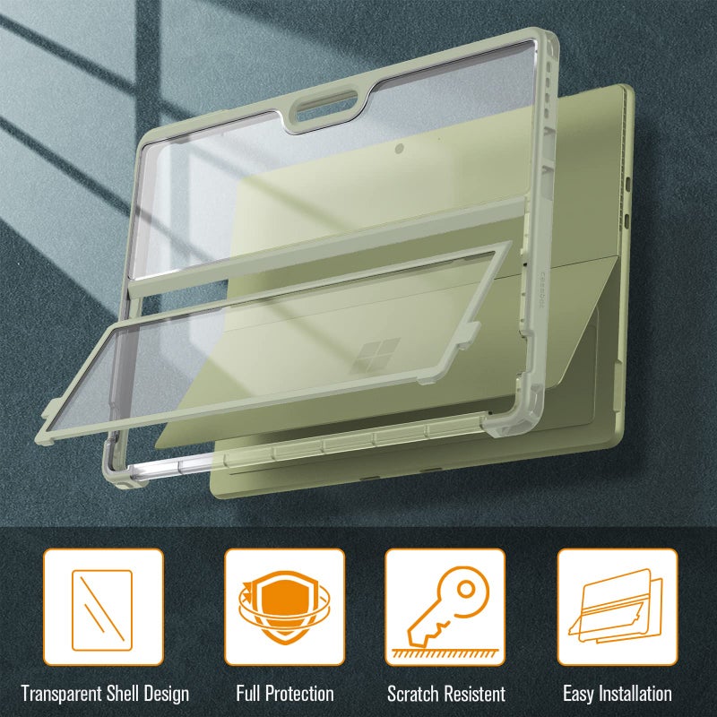 Fintie Hard Case for 13 Inch Microsoft Surface Pro 11/10/9 - Shockproof Folio Rugged Cover with Clear Transparent Back Shell Compatible with Type Cover Keyboard, Green - Image 3