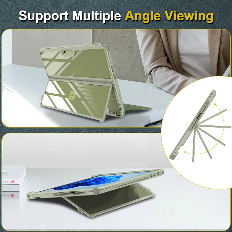 Fintie Hard Case for 13 Inch Microsoft Surface Pro 11/10/9 - Shockproof Folio Rugged Cover with Clear Transparent Back Shell Compatible with Type Cover Keyboard, Green - Image 5