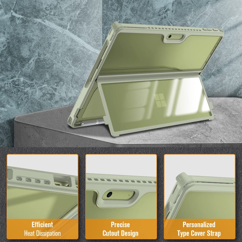 Fintie Hard Case for 13 Inch Microsoft Surface Pro 11/10/9 - Shockproof Folio Rugged Cover with Clear Transparent Back Shell Compatible with Type Cover Keyboard, Green - Image 4