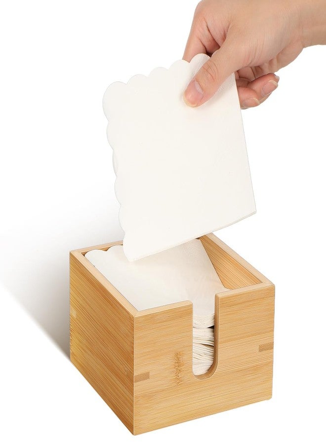 DEARMAMY Napkin Holder Bamboo Napkin Dispenser Decorative Table Storage Box for Kitchen Dining Bathroom 5.51 X 5.51 X 3.14 Inch Compact Design - Image 1
