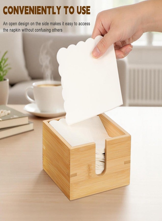 DEARMAMY Napkin Holder Bamboo Napkin Dispenser Decorative Table Storage Box for Kitchen Dining Bathroom 5.51 X 5.51 X 3.14 Inch Compact Design - Image 2