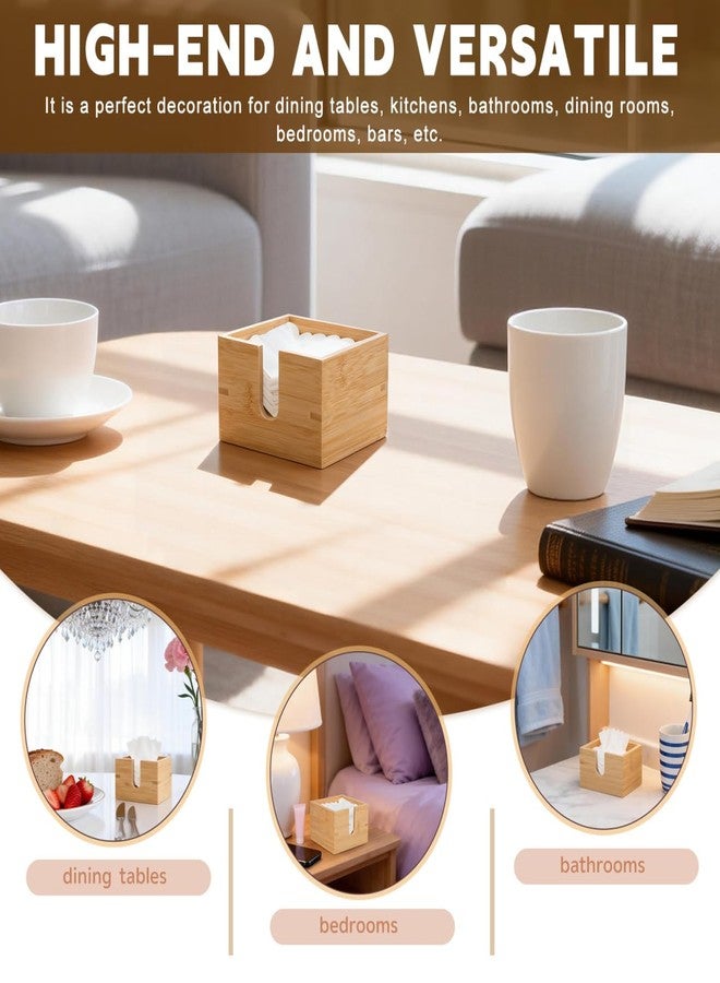 DEARMAMY Napkin Holder Bamboo Napkin Dispenser Decorative Table Storage Box for Kitchen Dining Bathroom 5.51 X 5.51 X 3.14 Inch Compact Design - Image 5