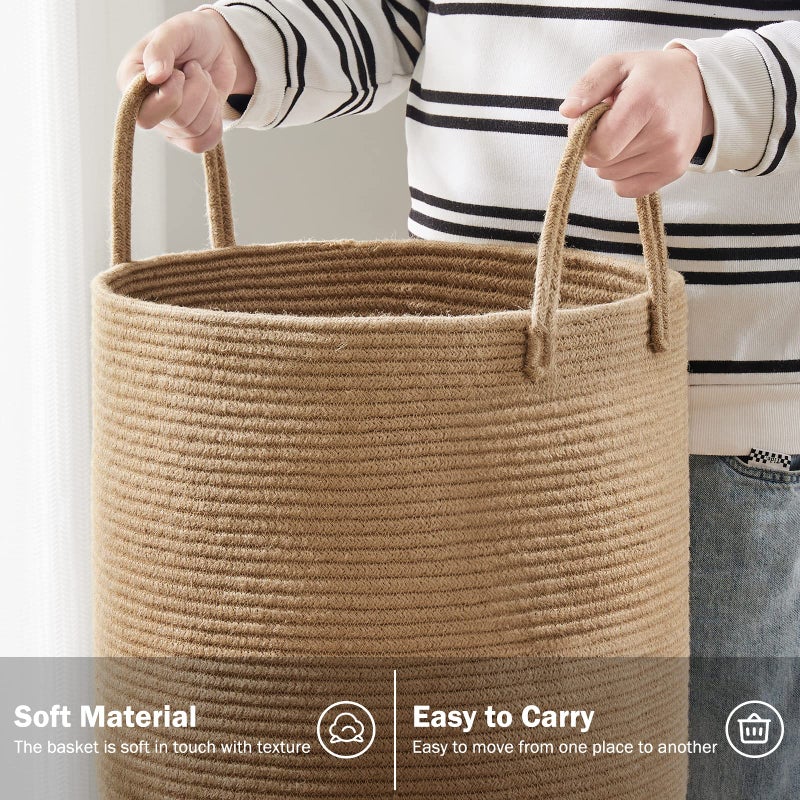 YOUDENOVA Woven Rope Laundry Hamper Basket by YOUDENOVA, 72L Tall Luandry Basket, Baby Nursery Hamper for Blanket Storage in Bedroom-Large-Jute - Image 4