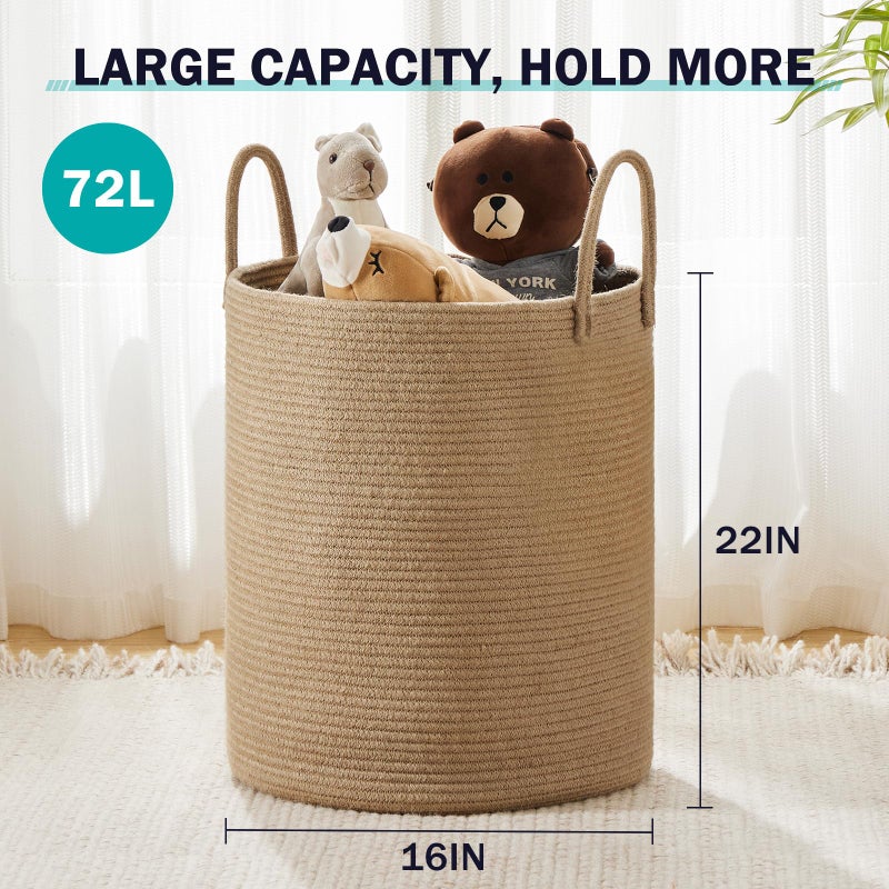YOUDENOVA Woven Rope Laundry Hamper Basket by YOUDENOVA, 72L Tall Luandry Basket, Baby Nursery Hamper for Blanket Storage in Bedroom-Large-Jute - Image 3
