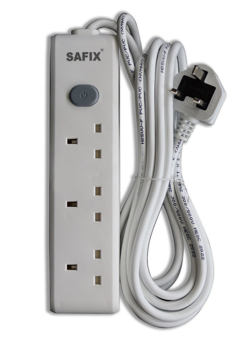 Safix - 5 Yard Power Extension Cord, Multi plug with 3 Power Sockets and On Off Switch White, Saudi Made - Image 1