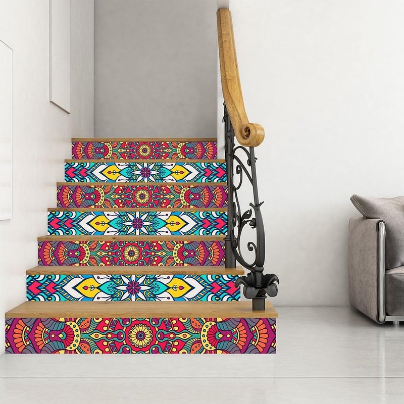 CVANU CVANU Set of 12 Colorful Mandala Design Printed Stairs Sticker SelfAdhesive Waterproof Vinyl for Steps 393inchX709inch_S190  - Image 1