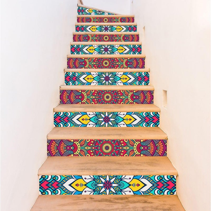 CVANU CVANU Set of 12 Colorful Mandala Design Printed Stairs Sticker SelfAdhesive Waterproof Vinyl for Steps 393inchX709inch_S190  - Image 2