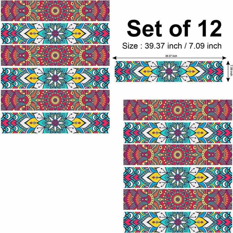 CVANU CVANU Set of 12 Colorful Mandala Design Printed Stairs Sticker SelfAdhesive Waterproof Vinyl for Steps 393inchX709inch_S190  - Image 3