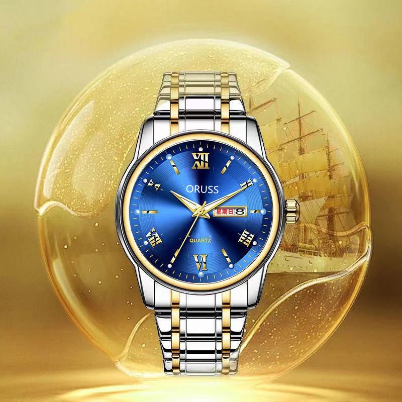 Automatic Mens Luminous Waterproof Luxury Watch Smart room blue face + five-year warranty