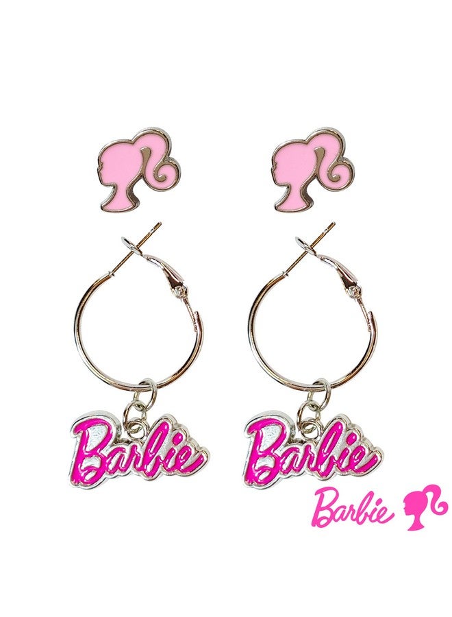 LUV HER Barbie Hypoallergenic Earrings for Girls - Hot Pink Stud Earrings & Fishhook Drop Earring Set with Charms - One Size Fits Most - Barbie Accessories for Girls Ages 4+ - Image 1