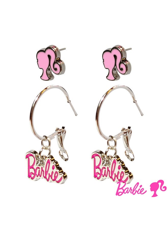 LUV HER Barbie Hypoallergenic Earrings for Girls - Hot Pink Stud Earrings & Fishhook Drop Earring Set with Charms - One Size Fits Most - Barbie Accessories for Girls Ages 4+ - Image 3
