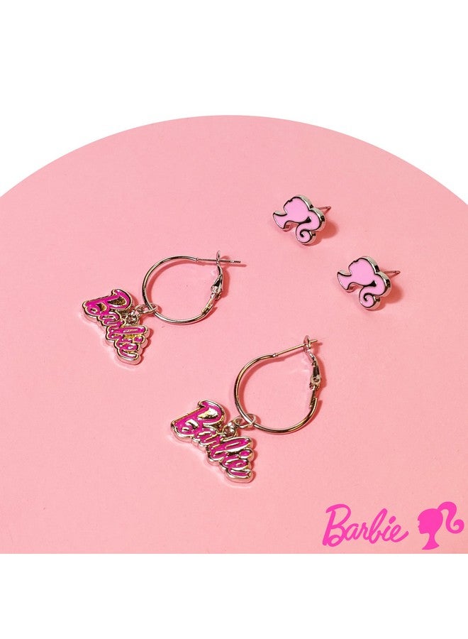 LUV HER Barbie Hypoallergenic Earrings for Girls - Hot Pink Stud Earrings & Fishhook Drop Earring Set with Charms - One Size Fits Most - Barbie Accessories for Girls Ages 4+ - Image 4