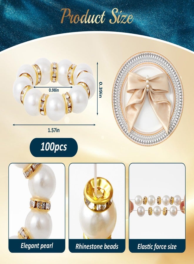APTWOW Pearl Gold Napkin Rings Set of 100 - Imitation Pearl Napkin Holder, Disposable White&Gold Napkins Rings Bulk for Wedding Party Birthday Banquet Table Decor and Daily Use - Image 2