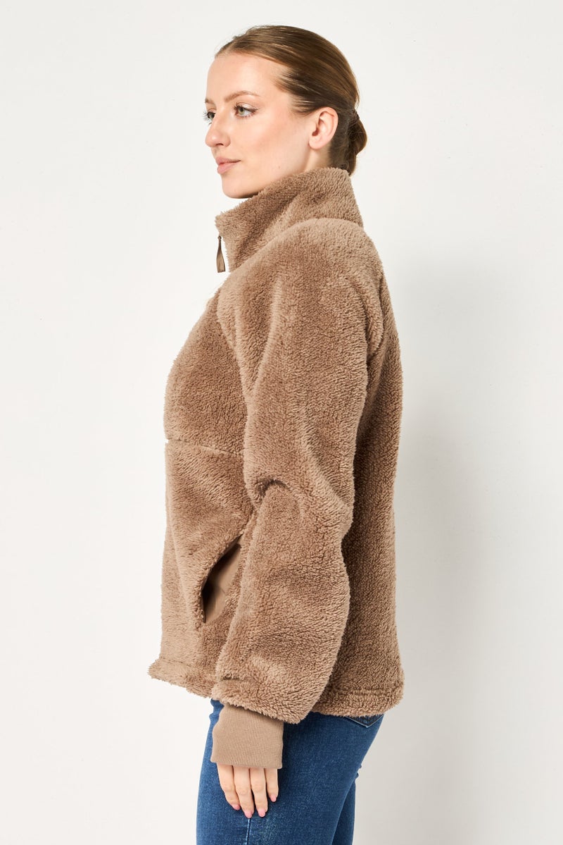 Bearpaw Women Textured Sherpa Jacket, Taupe - Image 3