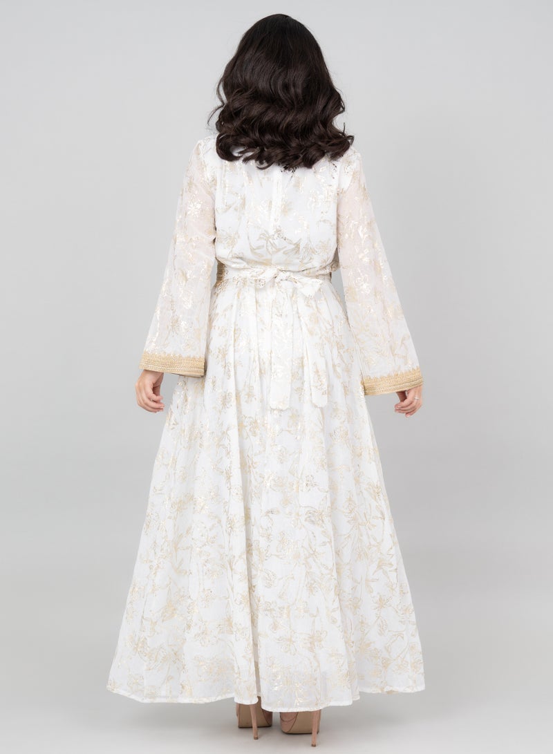 اكسا جلابية دانتيل مطبوعة عصرية بيضاء - Image 2