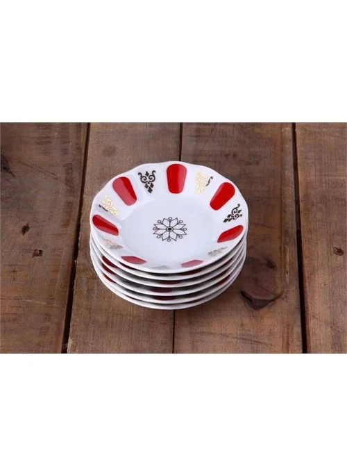 Porland Porcelain Tea Plate 6 Pieces Red Kahveci Mğz