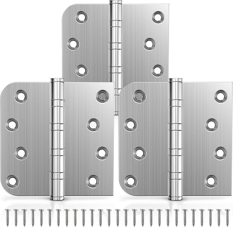 Kolet Ball Bearing Door Hinges, 4 x 4 Inches Door Hinges, Square and 5/8'' Radius Corner, Heavy Duty Stainless Steel Hinges, Smooth and Quiet, Non Removable Pin, Brushed Nickel, 3 Pack - Image 1