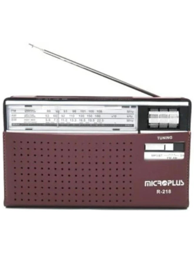Microplus 3 Band Reception Portable Radio with Leather Safety Cover and Strap Holder, BT-USB-SD-TF-FM-AM-SW R-218 - Image 1