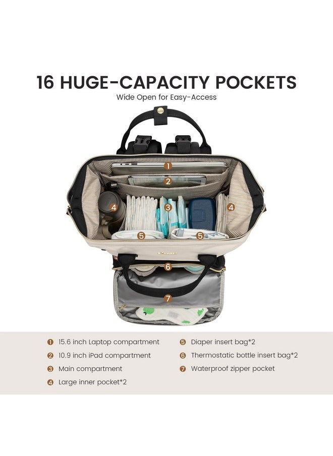 Lovevook LOVEVOOK Diaper Bag Backpack, Baby Bag with Changing Station, Large Diaper Backpack for Mom Dads, Waterproof Mommy Bag for Boy and Girl, Travel Essential Baby Shower, Black-Beige  - Image 2
