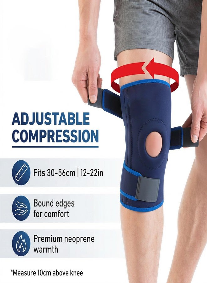 VALWORD Knee Brace with Side Stabilizers, Open Patella Knee Support for Pain Relief, Meniscus Tear, Arthritis, ACL, Upgraded Adjustable Compression Wrap for Men & Women, One Size Fits Most (Navy) - Image 4