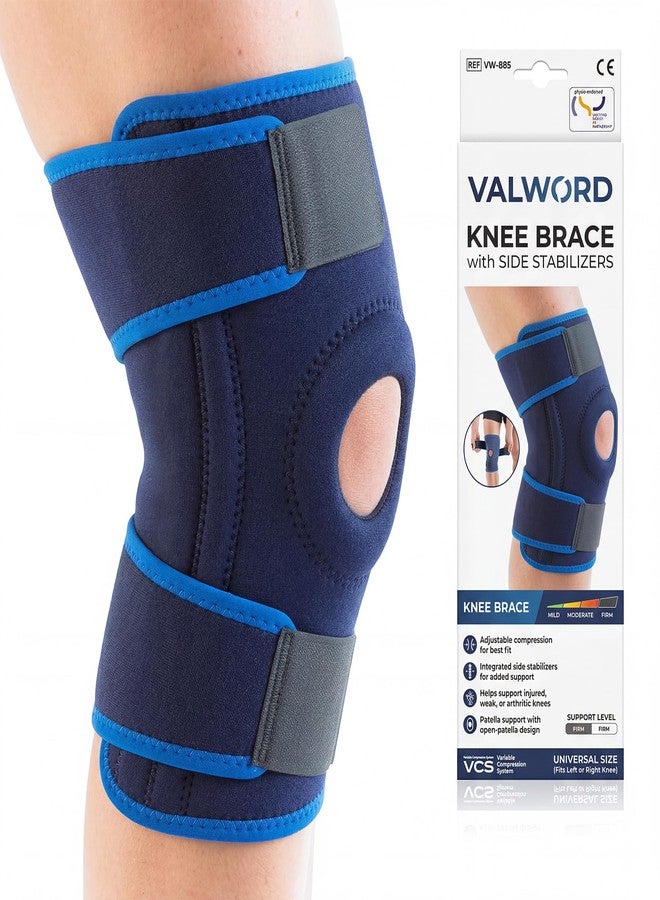 VALWORD Knee Brace with Side Stabilizers, Open Patella Knee Support for Pain Relief, Meniscus Tear, Arthritis, ACL, Upgraded Adjustable Compression Wrap for Men & Women, One Size Fits Most (Navy) - Image 1