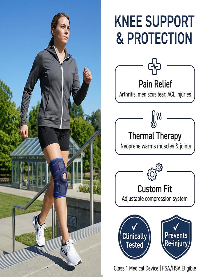 VALWORD Knee Brace with Side Stabilizers, Open Patella Knee Support for Pain Relief, Meniscus Tear, Arthritis, ACL, Upgraded Adjustable Compression Wrap for Men & Women, One Size Fits Most (Navy) - Image 3