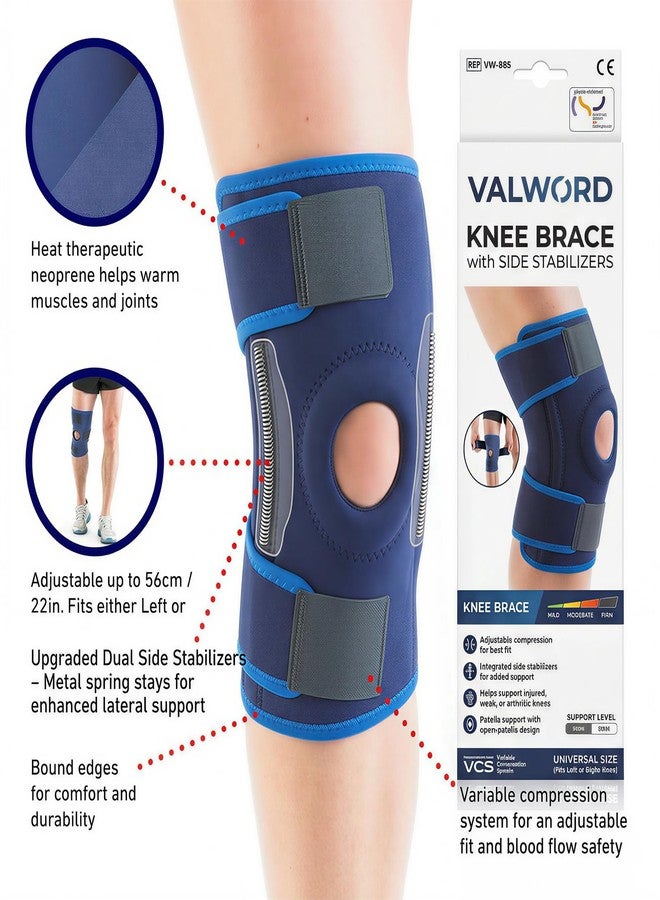 VALWORD Knee Brace with Side Stabilizers, Open Patella Knee Support for Pain Relief, Meniscus Tear, Arthritis, ACL, Upgraded Adjustable Compression Wrap for Men & Women, One Size Fits Most (Navy) - Image 2