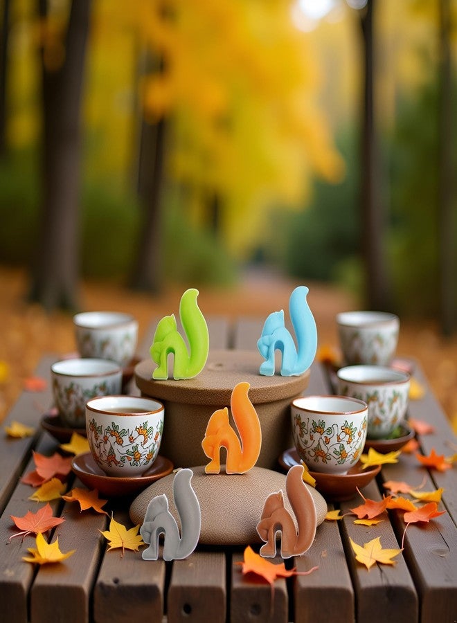 Jinshining 5 Pcs Colorful Cute Squirrel Shape Silicone Tea Bag Holder Cup,Squirrel Drink Markers, Tea Bag Holder for Cup Hanging Tool Mug Candy Colors Gift Set， Tea Accessories，Tea Bag Coasters - Image 3