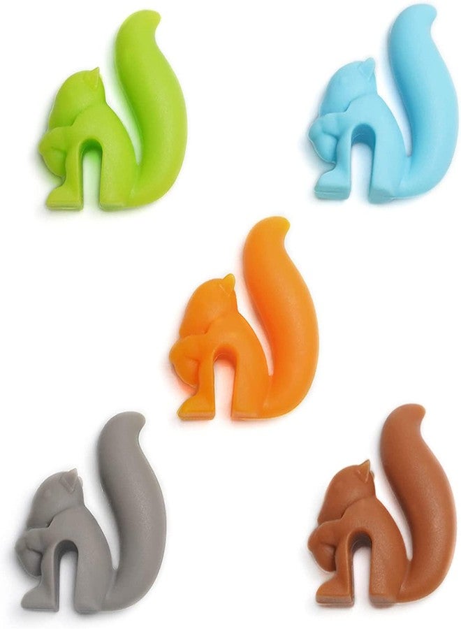Jinshining 5 Pcs Colorful Cute Squirrel Shape Silicone Tea Bag Holder Cup,Squirrel Drink Markers, Tea Bag Holder for Cup Hanging Tool Mug Candy Colors Gift Set， Tea Accessories，Tea Bag Coasters - Image 1