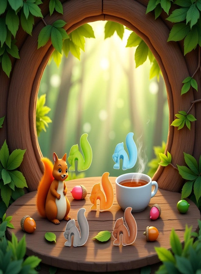 Jinshining 5 Pcs Colorful Cute Squirrel Shape Silicone Tea Bag Holder Cup,Squirrel Drink Markers, Tea Bag Holder for Cup Hanging Tool Mug Candy Colors Gift Set， Tea Accessories，Tea Bag Coasters - Image 4