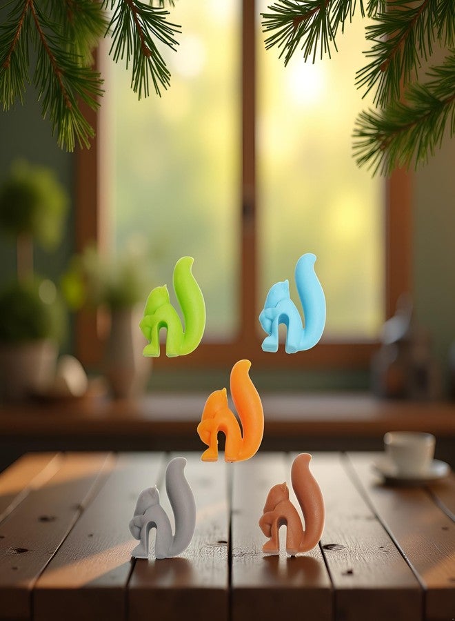 Jinshining 5 Pcs Colorful Cute Squirrel Shape Silicone Tea Bag Holder Cup,Squirrel Drink Markers, Tea Bag Holder for Cup Hanging Tool Mug Candy Colors Gift Set， Tea Accessories，Tea Bag Coasters - Image 5