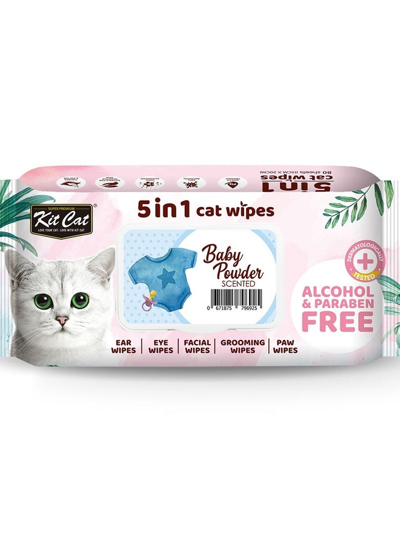 Kit Cat Cat Wipes Baby Powder Scent - Cat Wipes For Ear, Eye, Facial, Grooming & Paw Wipes - 80 Wipes  - Image 1