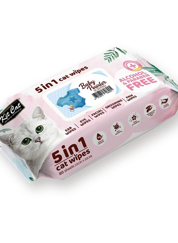 Kit Cat Cat Wipes Baby Powder Scent - Cat Wipes For Ear, Eye, Facial, Grooming & Paw Wipes - 80 Wipes  - Image 2