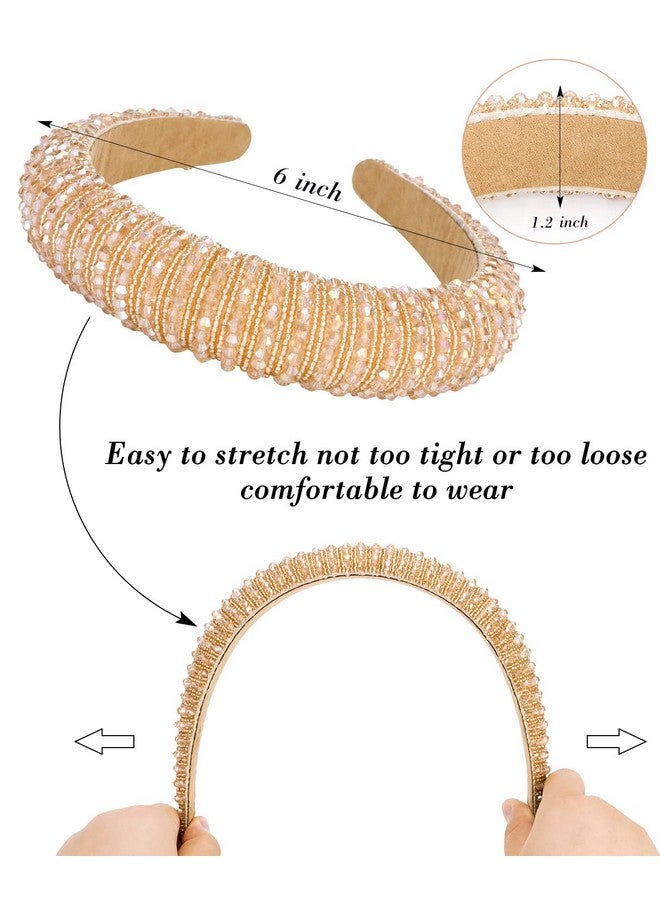 Loquat Khaki Rhinestone Headband, Fashion Padded Headband With Bling Diamond Sparkle Crystal Beads, Hair Band For Women And Girls, Holiday Hair Accessories, Birthday Gifts - Image 2