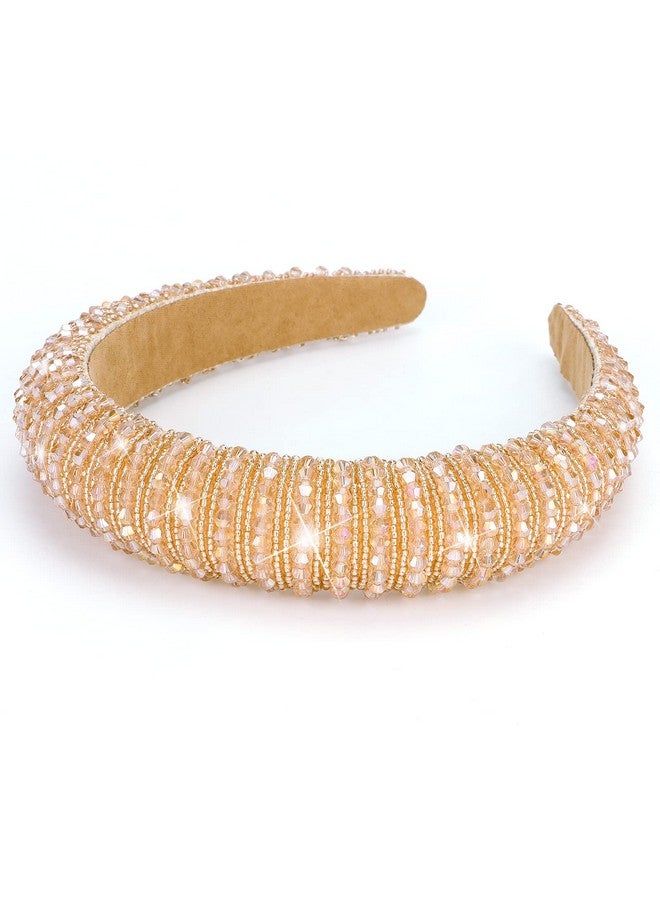Loquat Khaki Rhinestone Headband, Fashion Padded Headband With Bling Diamond Sparkle Crystal Beads, Hair Band For Women And Girls, Holiday Hair Accessories, Birthday Gifts - Image 1
