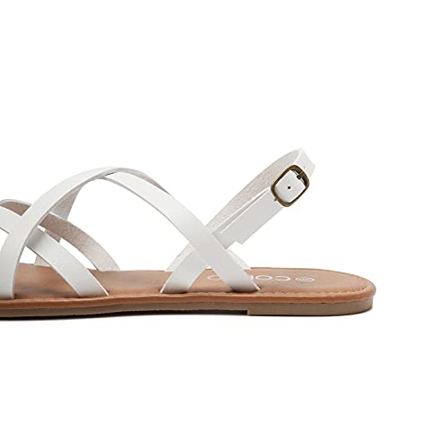 Colgo Women's Summer Strappy Flat Sandals, Adjustable Casual Fisherman Sandal with Open Toe Slingback Gladiator Sandals (8,White) - Image 2