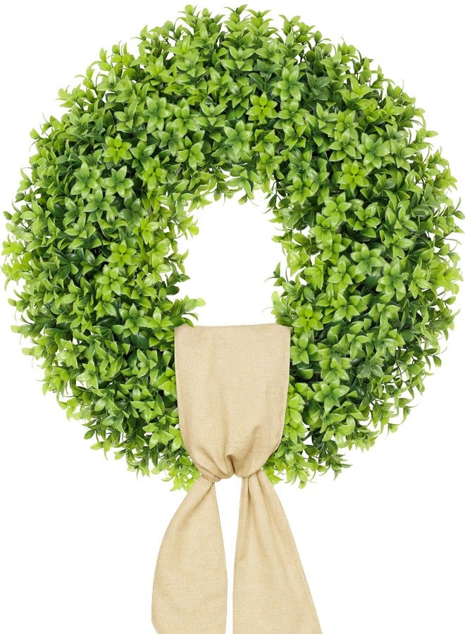 Vlorart 20 Inch Boxwood Wreaths for Front Door, Artificial Spring Wreath for Wall Farmhouse Wedding Porch Green Wreath with Sash Year Round Indoor Outdoor for Summer Farmhouse Wreaths Home Decorations - Image 1