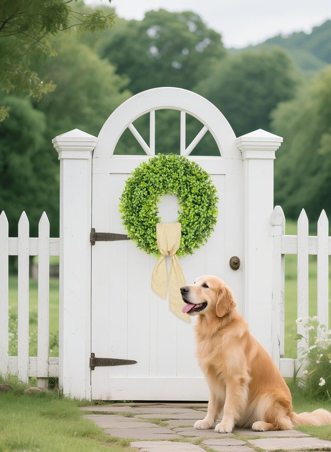 Vlorart 20 Inch Boxwood Wreaths for Front Door, Artificial Spring Wreath for Wall Farmhouse Wedding Porch Green Wreath with Sash Year Round Indoor Outdoor for Summer Farmhouse Wreaths Home Decorations - Image 2