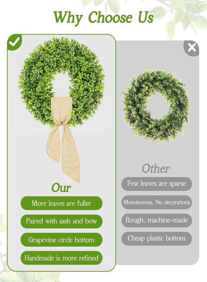 Vlorart 20 Inch Boxwood Wreaths for Front Door, Artificial Spring Wreath for Wall Farmhouse Wedding Porch Green Wreath with Sash Year Round Indoor Outdoor for Summer Farmhouse Wreaths Home Decorations - Image 4