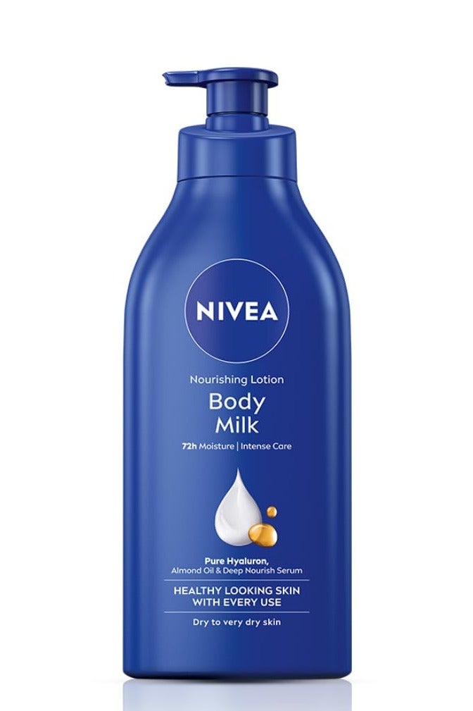 نيفيا حليب مغذي للجسم 600 مل لوشن للجسم 48 ساعة ترطيب مع 2X زيت اللوز بشرة ناعمة وصحية المظهر للبشرة الجافة جدًا - Image 1
