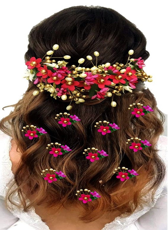 Hair Flare Floral Hair Vein and Hair Pin Set/Bridal Hair Accessories/Hairpin/Side Judapin/Combo Set - 2205/2206, Dark Pink - Image 2