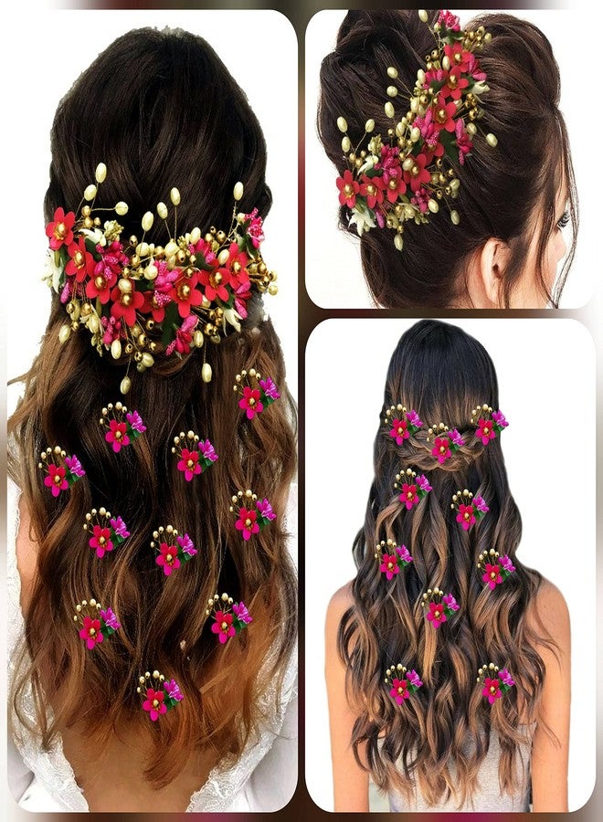 Hair Flare Floral Hair Vein and Hair Pin Set/Bridal Hair Accessories/Hairpin/Side Judapin/Combo Set - 2205/2206, Dark Pink - Image 5