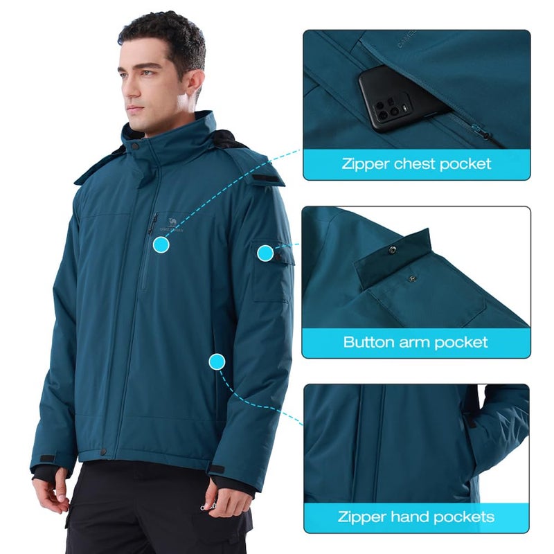 CAMEL CROWN Mens Winter Coat Waterproof Ski Jacket with Fleece Lining Warm Windproof for Snow Rain Outdoor Hiking Mountain - Image 4