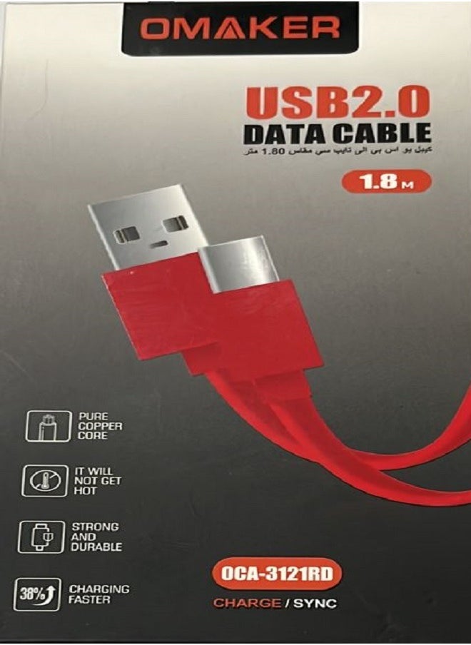 OMAKER USB Type C Cable Red 1.8m  - Image 1