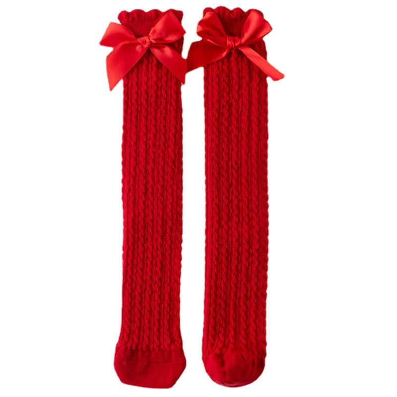 Toptim Little Girl's Knee High Socks Over Calf Kids Overknee Stockings Bow Style (H-5Pairs) - Image 4