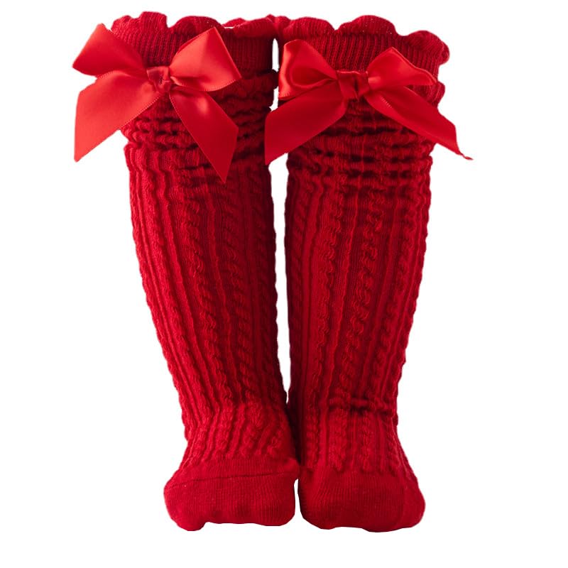 Toptim Little Girl's Knee High Socks Over Calf Kids Overknee Stockings Bow Style (H-5Pairs) - Image 5