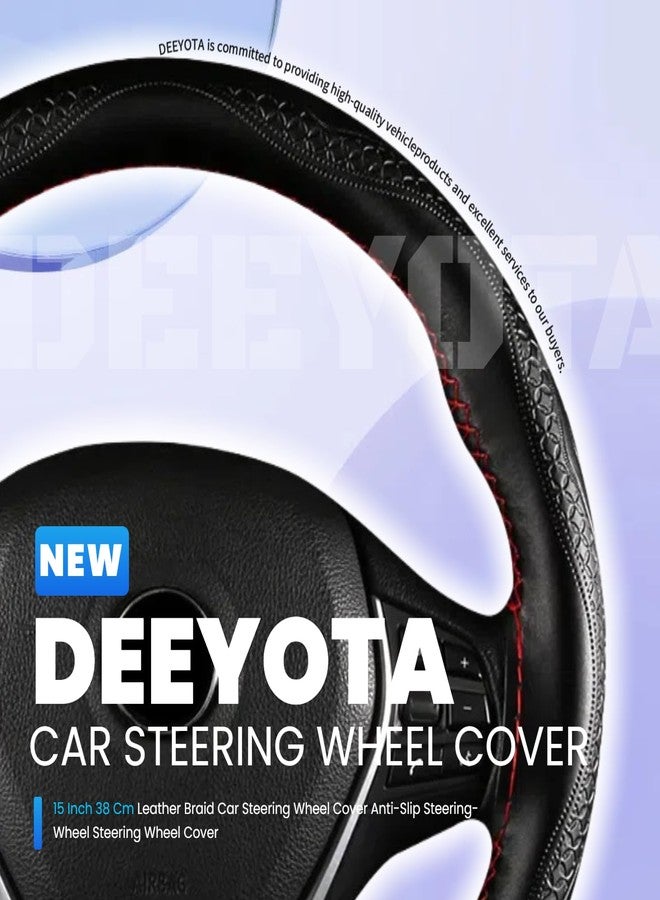 DEEYOTA Car Steering Wheel Cover Universal Fit Round Stitch Steering Wheel Wrap Thin PU Leather Steering Wheel Cover Sewn on 15" Car Wheel (Coffee) - Image 2